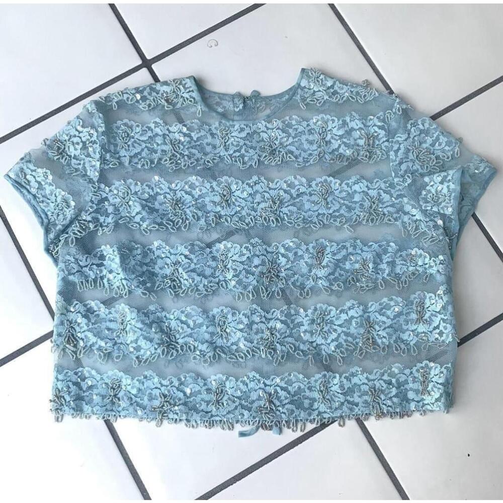 Vintage Blue Beaded Crop Top